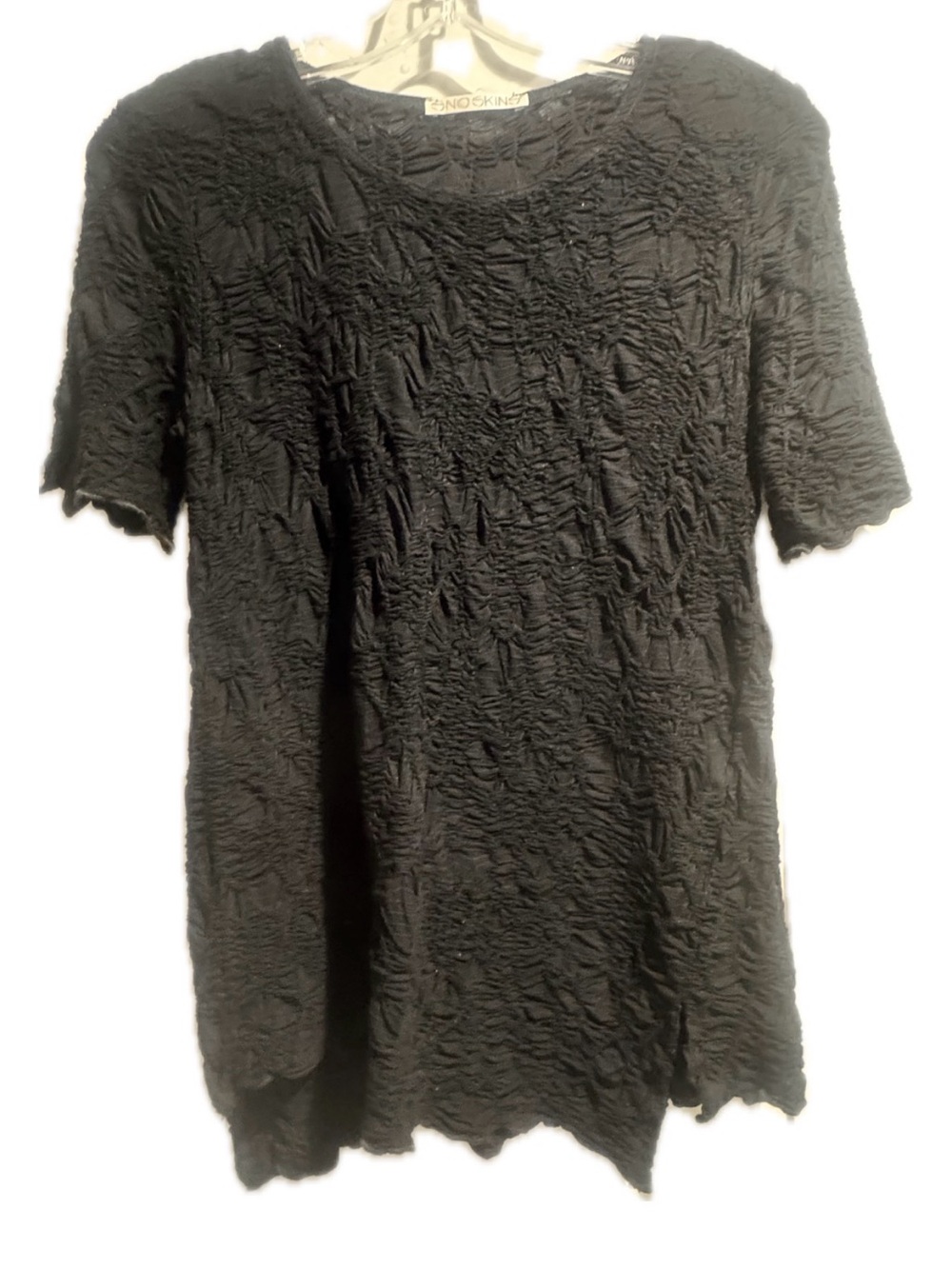 Black Stretch Textured Short Sleeve Top